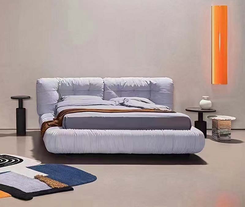 Light Gray Channel-Tufted Upholstered Platform Bed