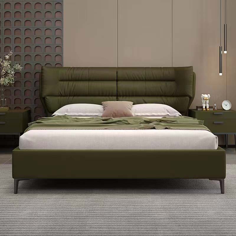 Olive Green Channel-Tufted Upholstered Platform Bed with Matching Nightstands