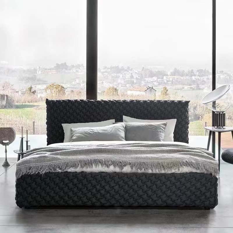 Charcoal Woven Upholstered King Bed with Tall Padded Headboard