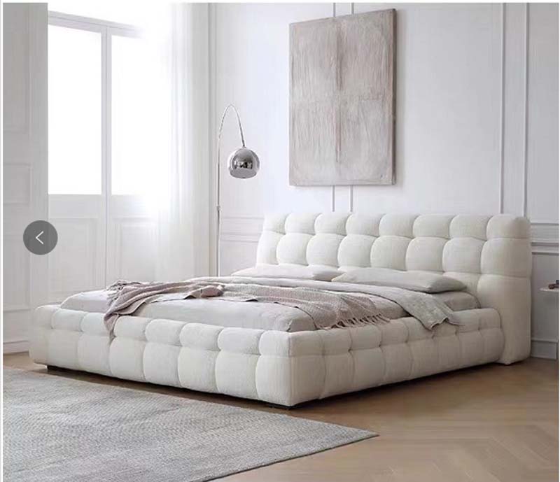 Tufty White Upholstered Platform Bed, King Size