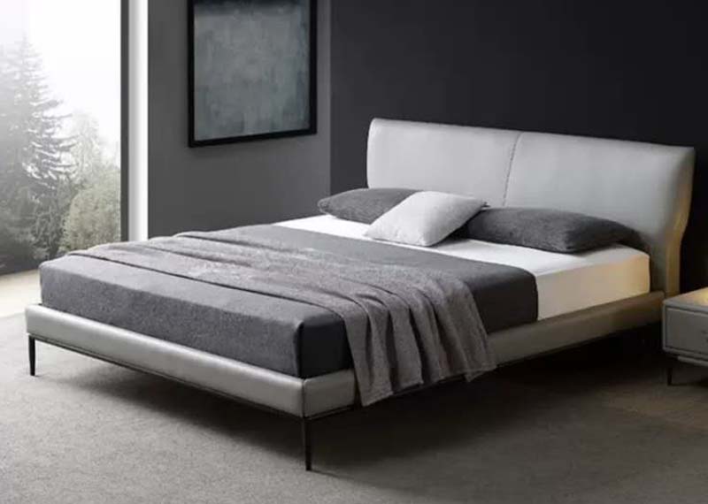 Upholstered Low-Profile Platform Bed with Two-Panel Headboard