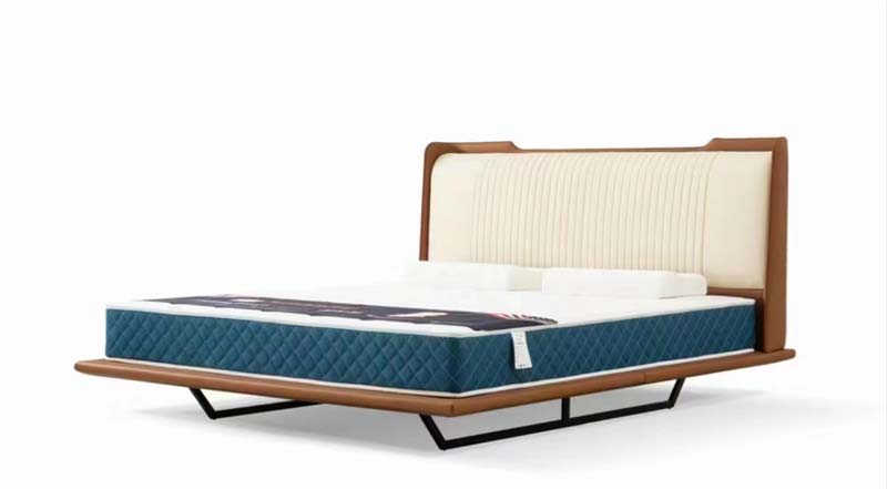 Channel-Tufted Upholstered Platform Bed with Floating Rail and Black Metal Base