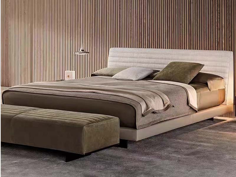 Contemporary Upholstered Platform Bed with Matching Long Bench