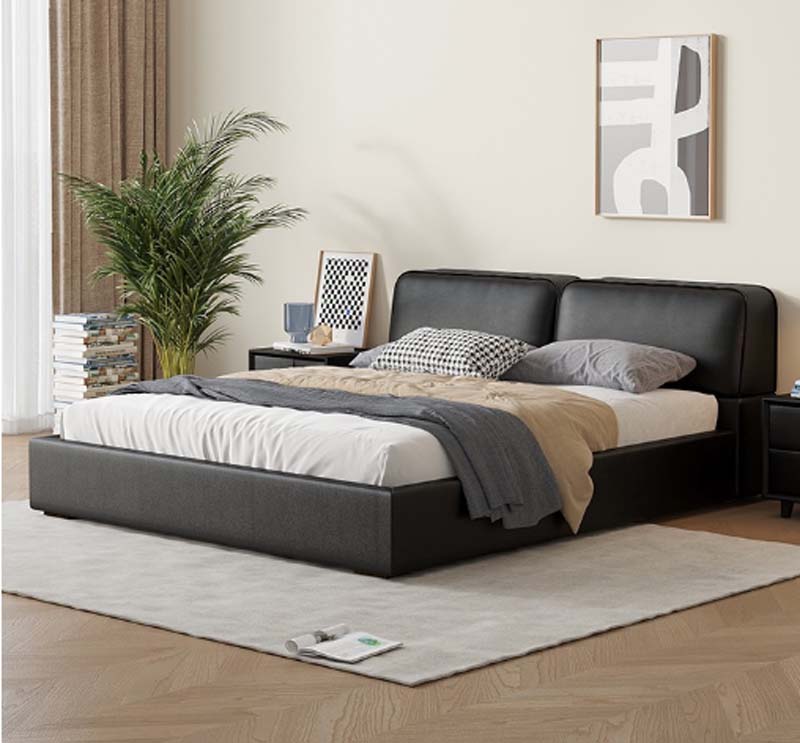 Upholstered Low-Profile Platform Bed with Two-Panel Headboard