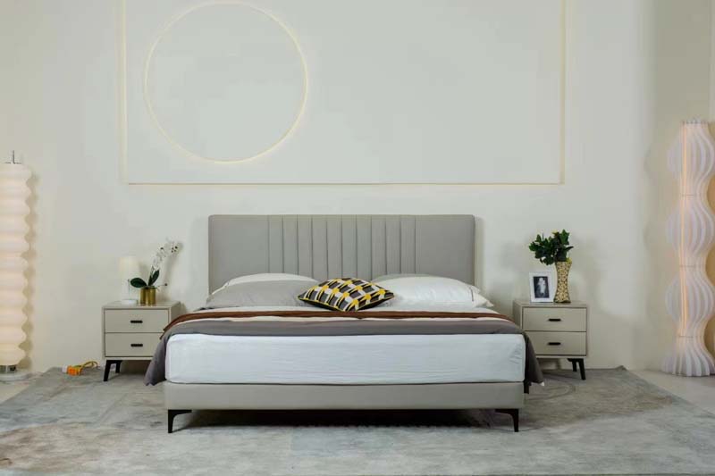 Upholstered Low-Profile Platform Bed with Channel-Tufted Headboard