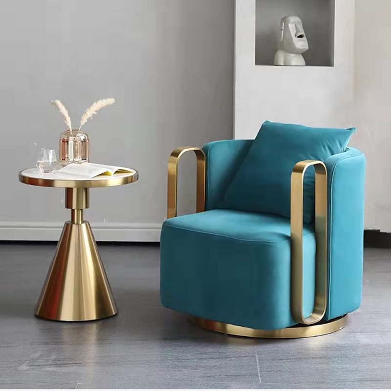 Teal Velvet Swivel Lounge Chair with Brass Frame