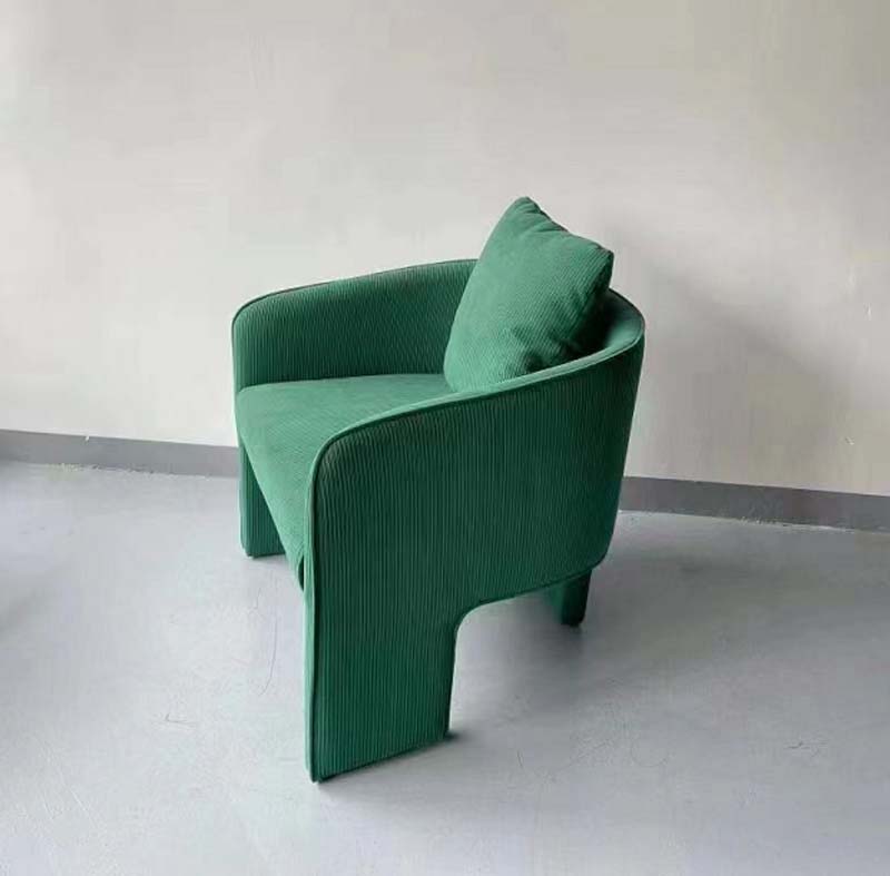 Green Corduroy Upholstered Barrel Lounge Chair with Pillow