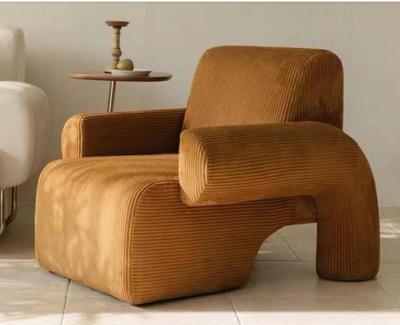 Sculptural Corduroy Upholstered Lounge Armchair