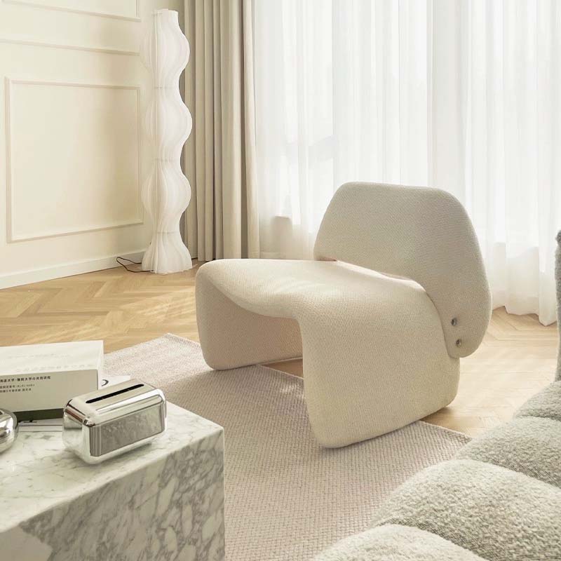 Cream Boucle Curved Armless Lounge Chair