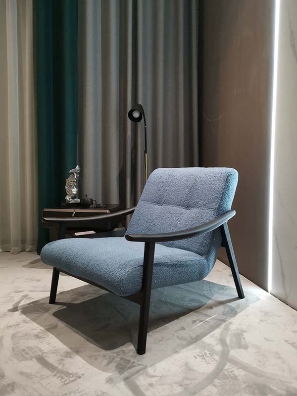 Boucle Upholstered Lounge Chair with Curved Black Frame