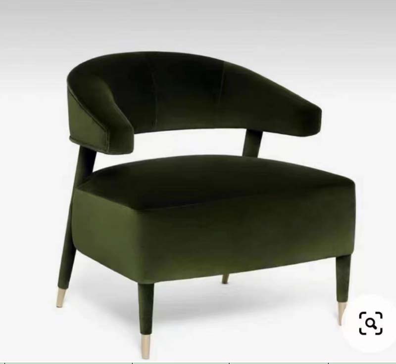Olive Velvet Curved Barrel Accent Armchair with Gold-Tipped Tapered Legs