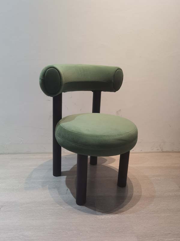 Green Upholstered Low-Back Bolster Dining Chair