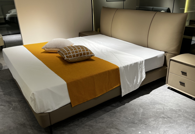 Upholstered Three-Panel Bed with Low-Profile Platform Frame