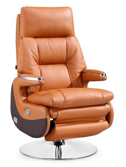 Tan Leather Swivel Recliner Lounge Chair with Integrated Footrest