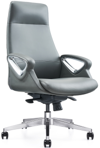 High-Back Gray Leather Executive Swivel Chair