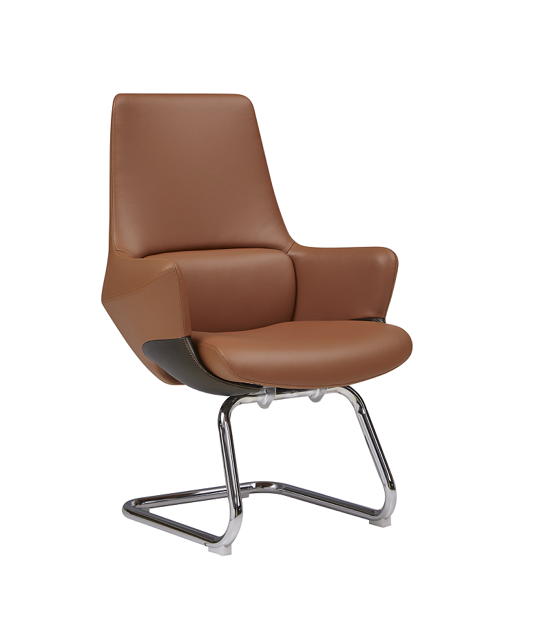 Cognac Upholstered Executive Guest Chair with Chrome Sled Base