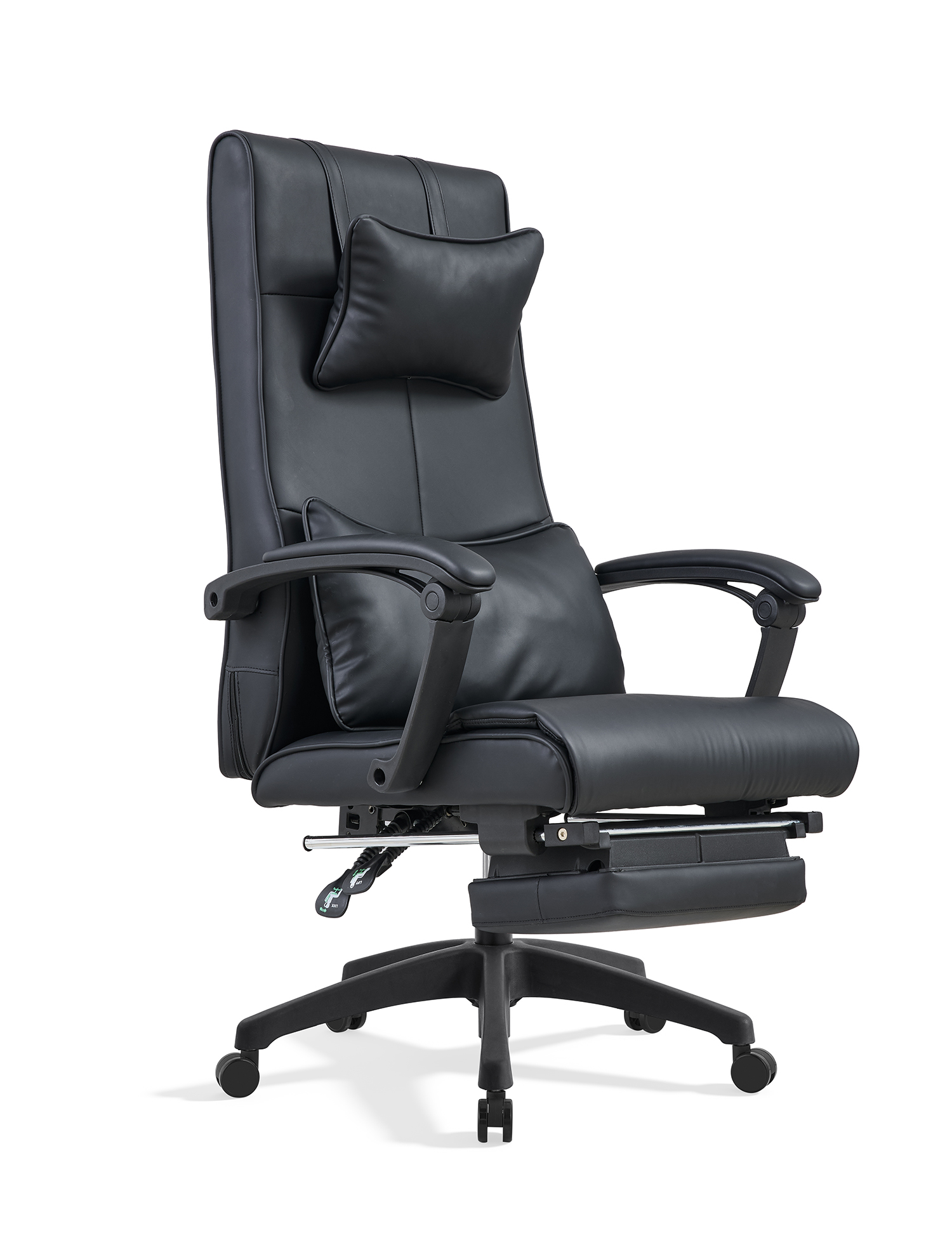 Black High-Back Reclining Executive Office Chair with Retractable Footrest