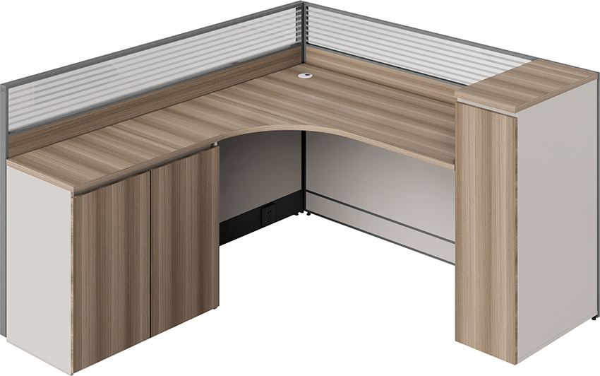 Single-Seat L-Shaped Cubicle Workstation with Privacy Panels and Storage