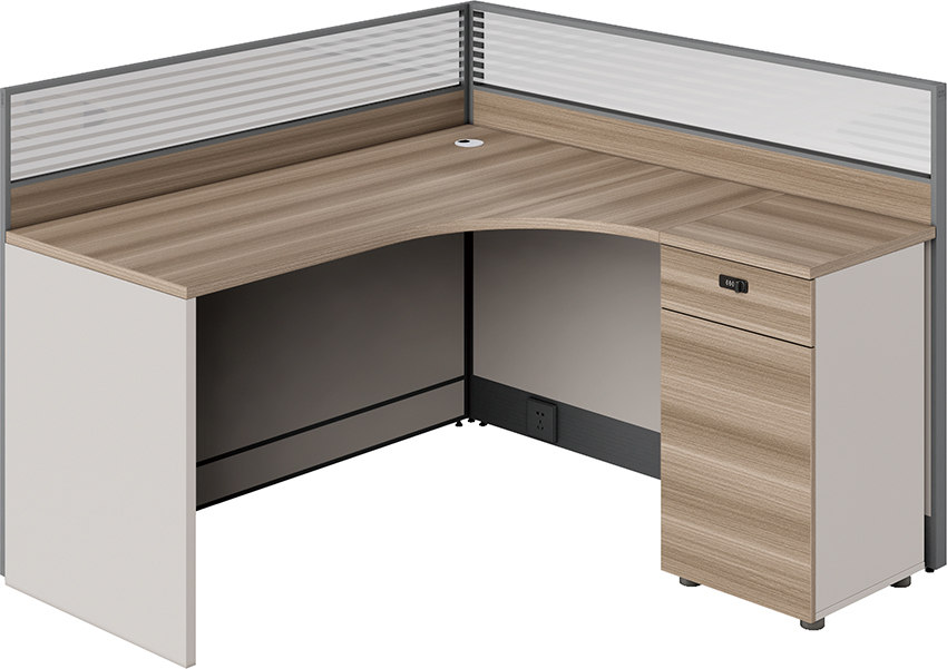 Single L-Shaped Cubicle Workstation with Partition Panels and Right Pedestal