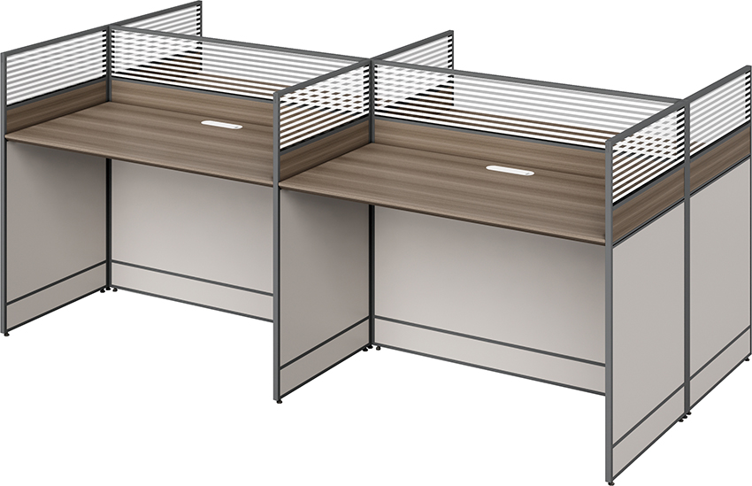 Four-Person Back-to-Back Panel Workstation with Louvered Privacy Screens