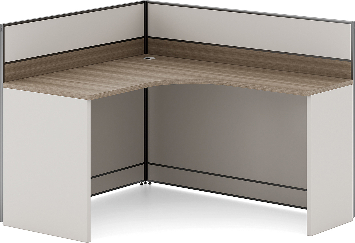 L-Shaped Panel-Based Office Workstation with Curved Corner Worksurface