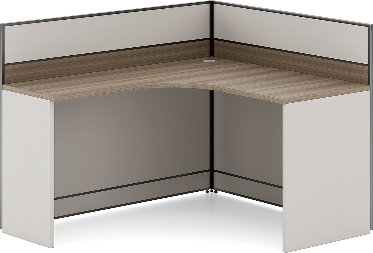 Single-Person L-Shaped Panel Workstation with Curved Front