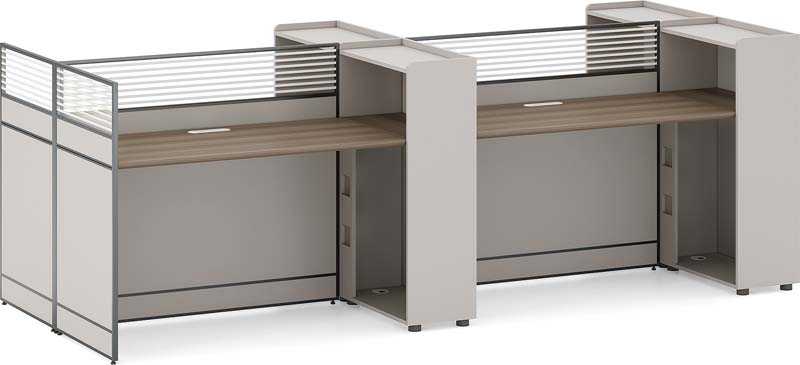 Two-Person Side-by-Side Modular Office Workstation with Privacy Screens and CPU Bays