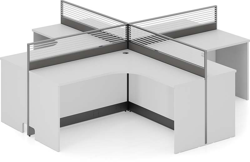 Four-Person Cross-Plan L-Shaped Modular Office Workstation Cluster