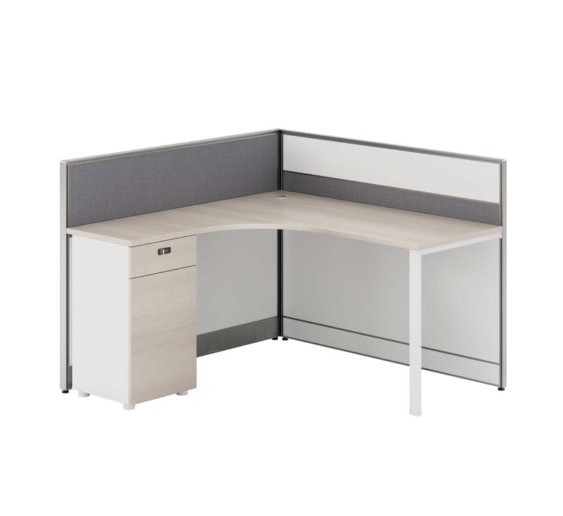 L-Shaped Panel-Based Single Workstation with Fixed Pedestal and Privacy Screens