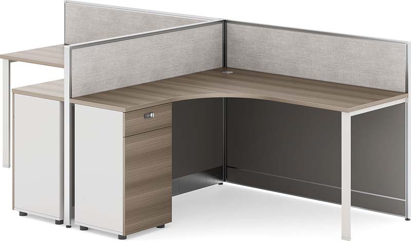 L-Shaped Fabric Screen Workstation with Locking Pedestal