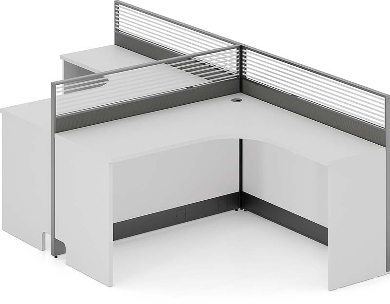L-Shaped Two-Person Panel Workstation with Integrated Storage Pedestals