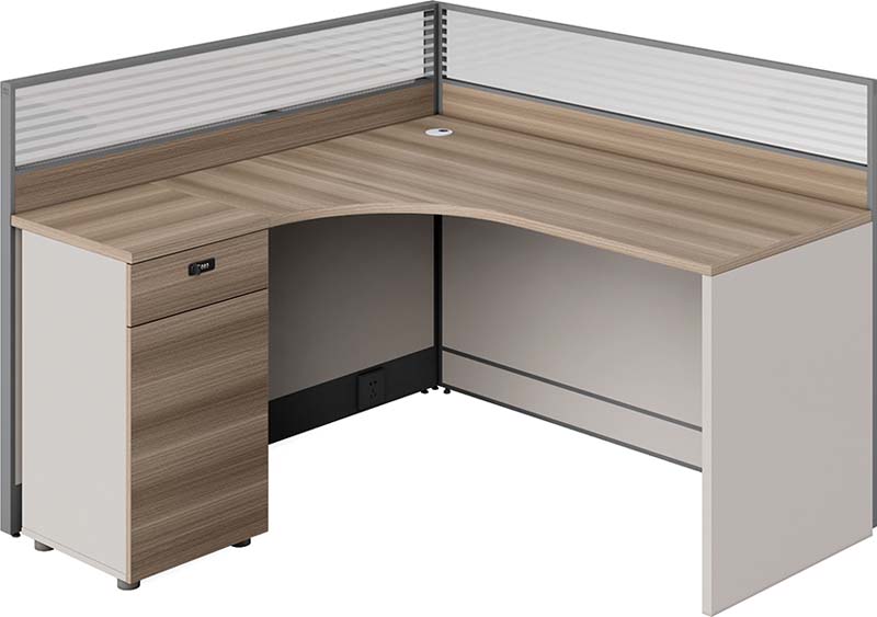 L-Shaped Single-Person Panel Workstation with Drawer Pedestal and Privacy Screens