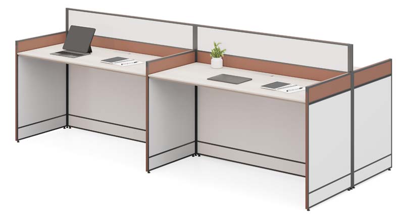 Two-Person Linear Panel System Office Workstation with Privacy Screens