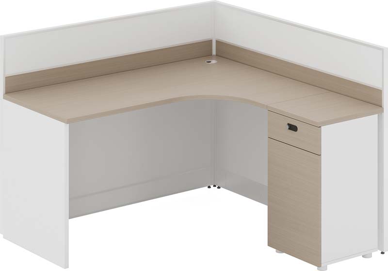 L-Shaped Single Workstation with Low Privacy Panels and Storage Pedestal