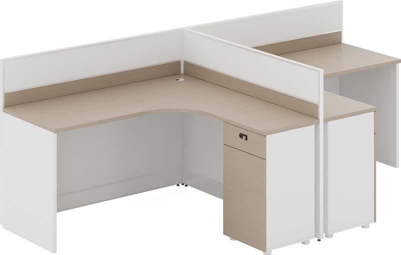 Two-Person L-Shaped Panel Workstation with Integrated Storage Pedestals
