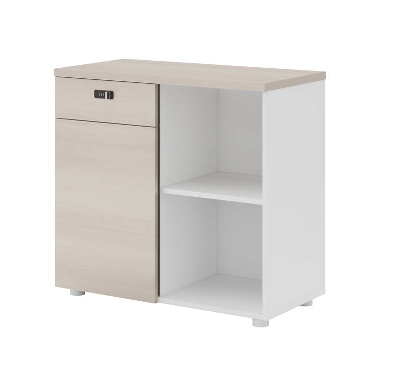 Combination Lock Office Storage Cabinet with Drawer, Door and Open Shelves