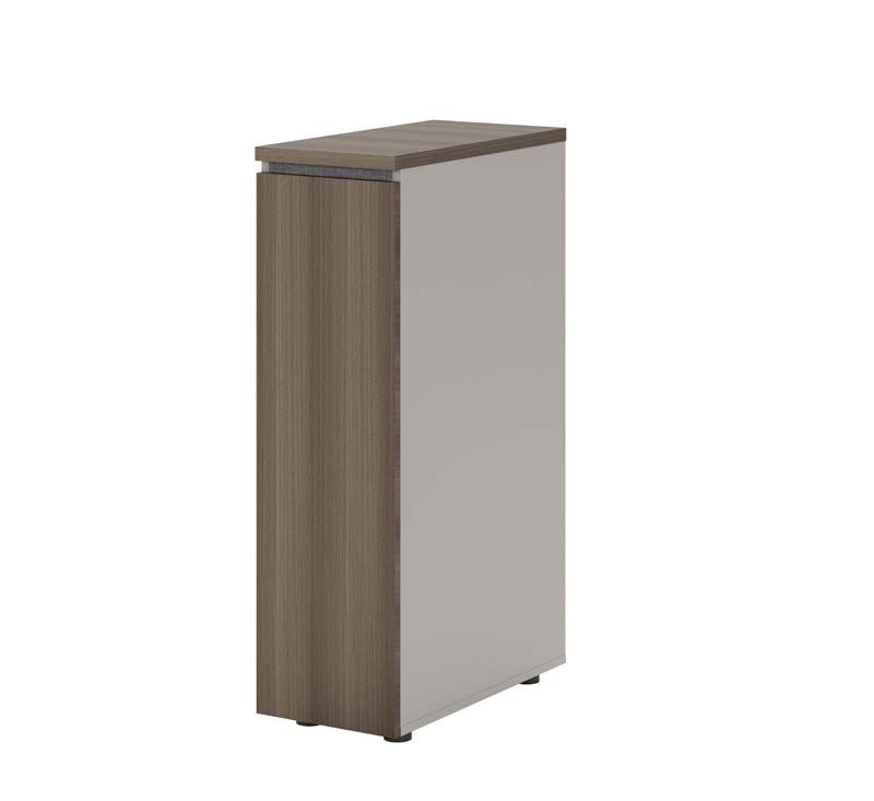 Tall Narrow Storage Cabinet with Two-Tone Wood-Grain and Light Gray Finish