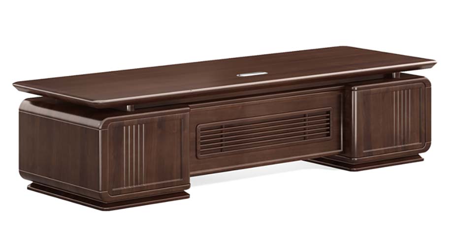 Dark Walnut Veneer Executive Desk with Twin Pedestals and Central Modesty Panel