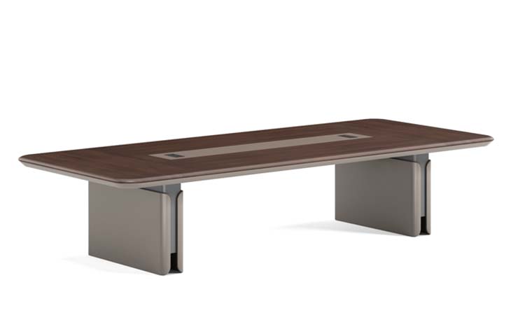 Rectangular Wood Veneer Conference Table with Center Cable Management