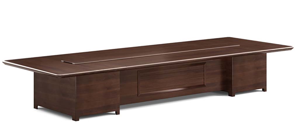Large Dark Walnut Rectangular Boardroom Conference Table with Linear Cable Ports