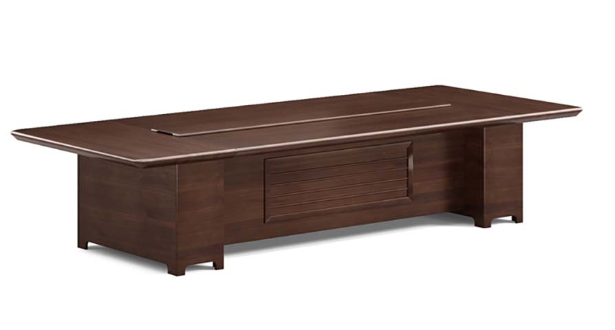 Large Dark Walnut Veneer Conference Table with Cable Trough