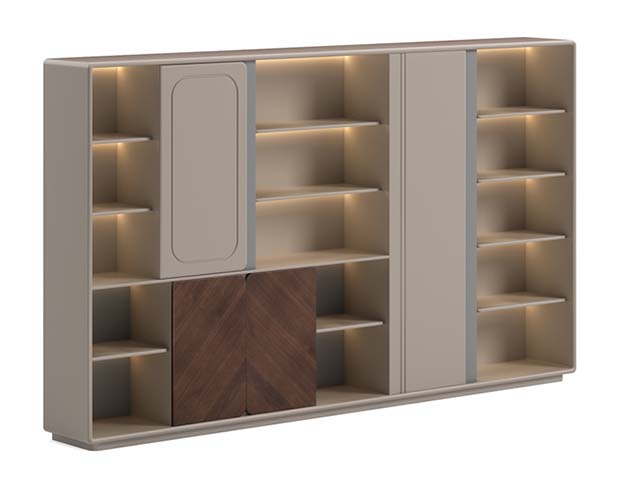 Tall Mixed Open and Closed Display Storage Cabinet with Integrated LED Shelving