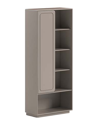 Tall Mixed Storage Bookcase with One Raised-Panel Door and Open Shelves