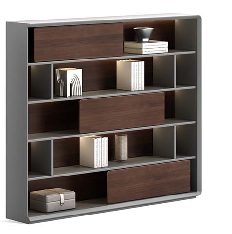Contemporary Mixed Open and Sliding-Door Display Bookcase