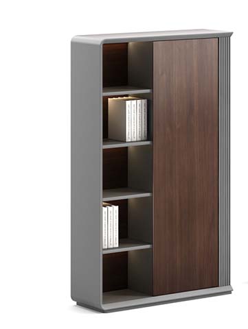 Tall Sliding-Panel Storage Bookcase with Five Open Shelves