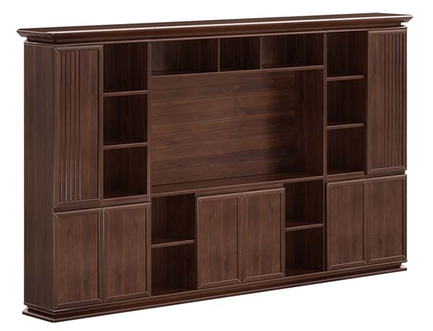 Traditional Dark Wood Entertainment Wall Unit with Central TV Bay