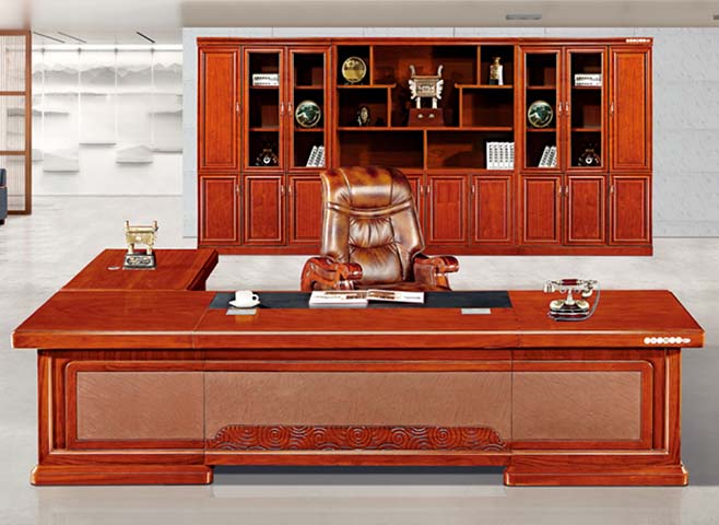 Traditional Lacquered Wood Executive Desk with Left Return and Matching Wall Bookcase