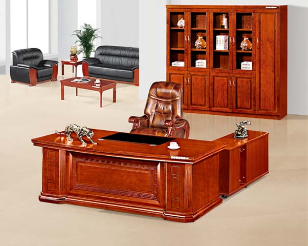 Traditional Cherry-Finish L-Shaped Executive Desk with Paneled Storage Base