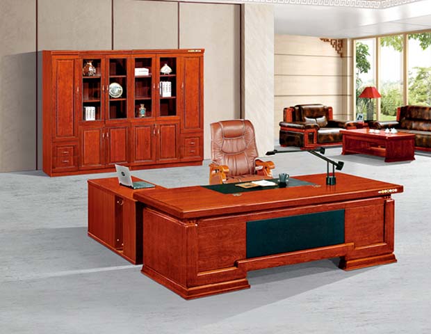 Traditional L-Shaped Wood Veneer Executive Desk with Storage Credenza