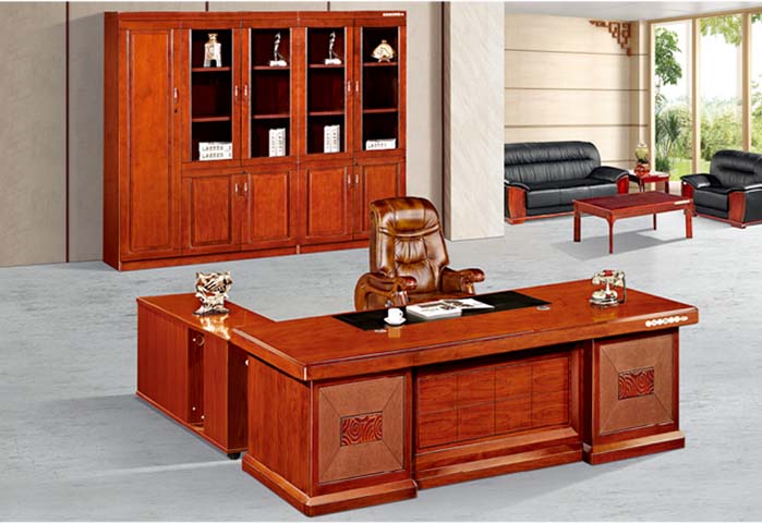 Traditional Wood Veneer L-Shaped Executive Desk